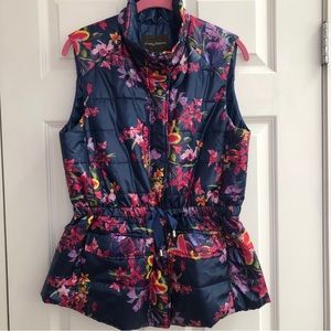Tommy Bahama Floria Floral Quilted Vest M zipper snaps tie waist
